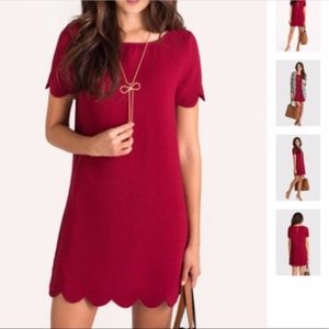 Monteau Red Scalloped Shift Dress